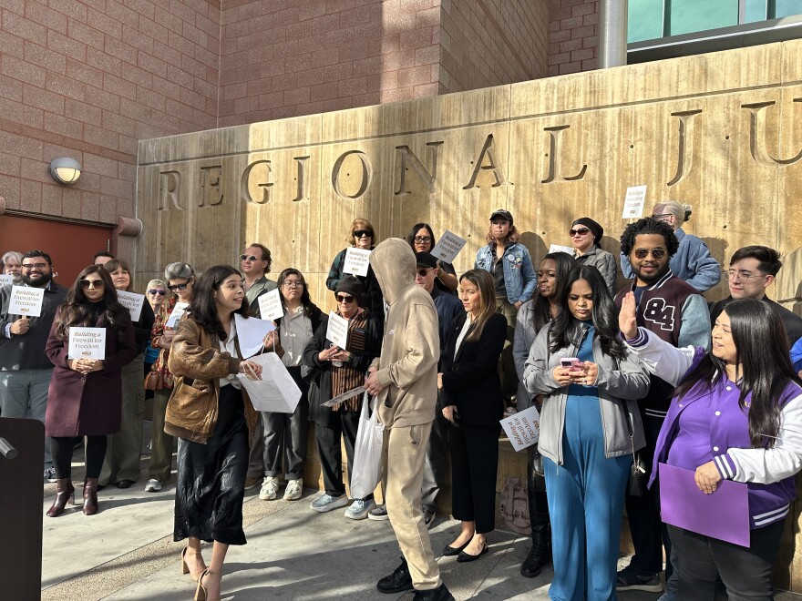 Protestors outside of the Regional Justice Center in Las Vegas, Nevada.