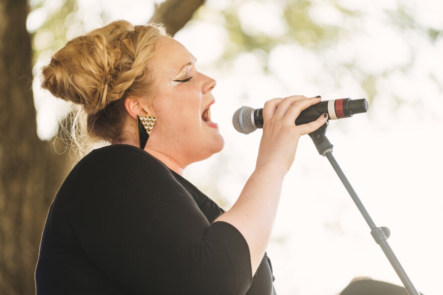 Singer Carly Johnson performs on the WFPK Port Stage Sunday at the Forecastle Festival.