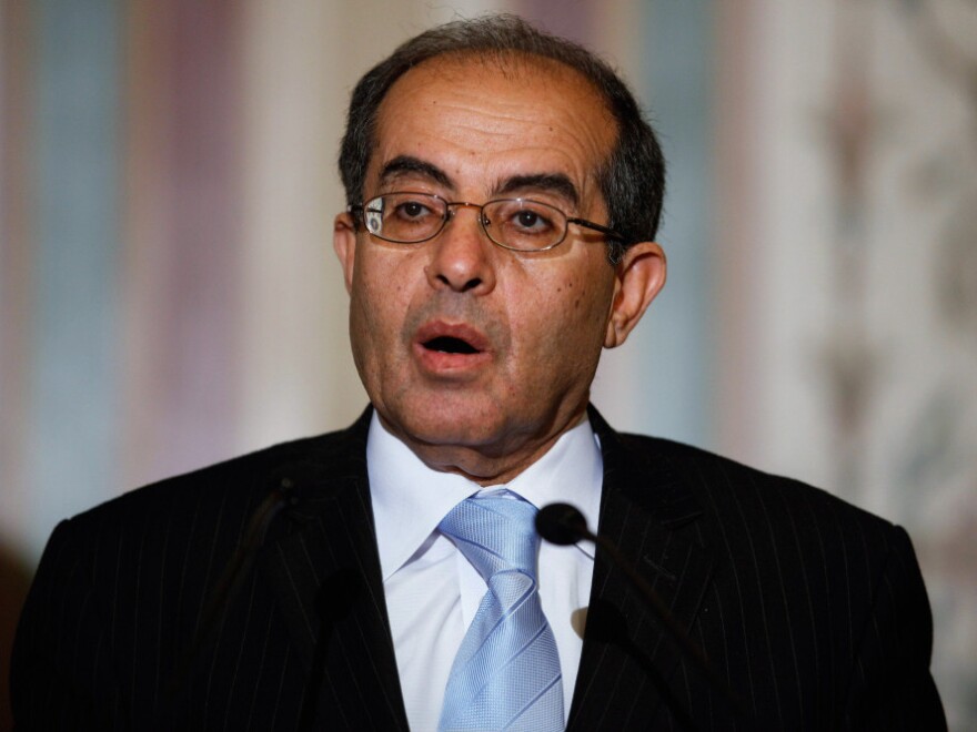 Mahmoud Jibril of the Libyan Transitional National Council talks with reporters after meeting with members of the  Senate Foreign Relations Committee at the U.S. Capitol on Thursday.