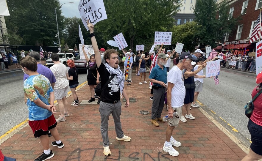 June 14, 2025 - Approximately 3,000 protesters filled the college square plaza in downtown Athens to protest the Trump Administration. The rally was part of hundreds of 'No Kings' protests around the country.