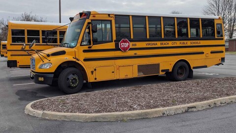 Photo by Rebecca Feldhaus Adams. When Virginia Beach roads shut down due to flooding, school buses pick students up and drop them off on higher-elevated roads that are less likely to flood.