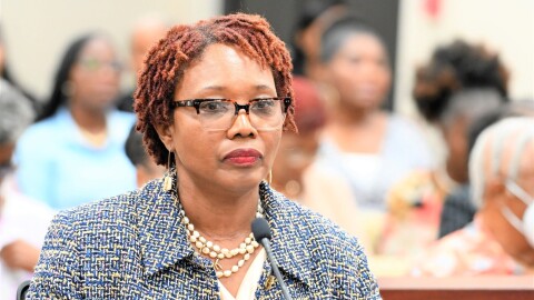 Assistant Attorney General Ariel Smith testifies before the Legislature of the Virgin Islands in May 2023.