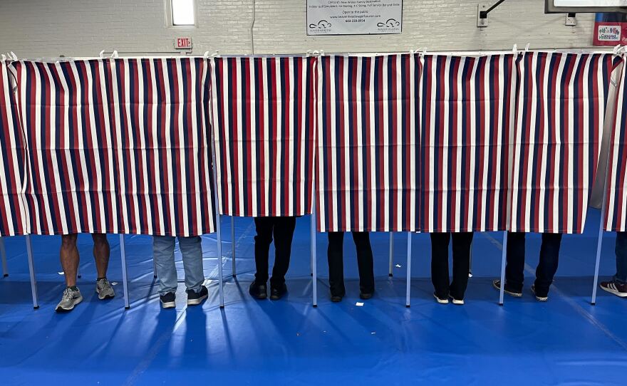 Full voting booths in Concord's Ward 4 polling place