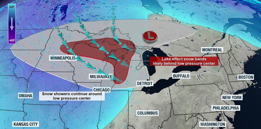 Wednesday forecast map for the Great Lakes region.