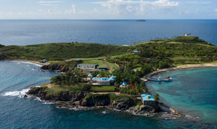 Little Saint James, an island previously owned by the disgraced financier Jeffrey Epstein, has been sold. The 71.6-acre property, seen here in an aerial view, includes a main compound and four guest villas.