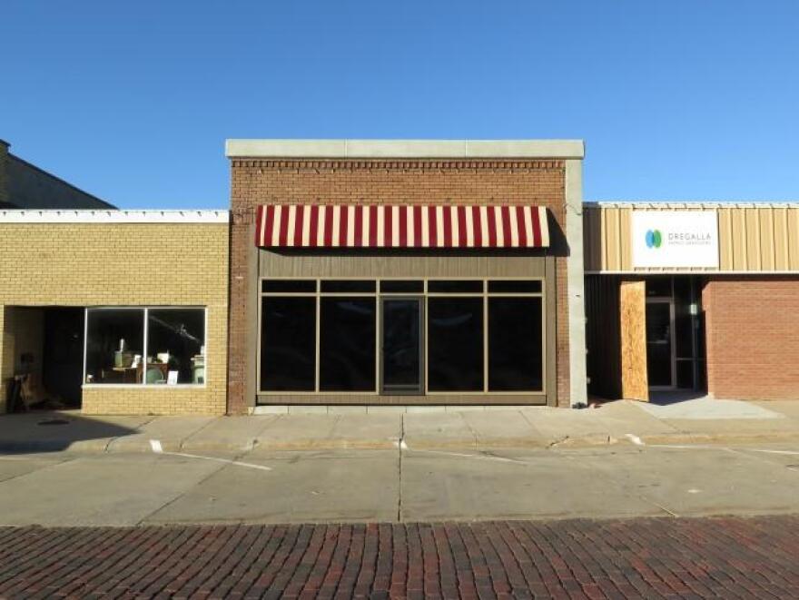 Empty storefront on Main Street in Lyons, Nebraska.