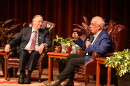 David Brooks (right) speaks with Florida State University President Richard McCullough (left) during a speaking event hosted by FSU’s Institute for Governance and Civics at Ruby Diamond Concert Hall on Sept. 10.