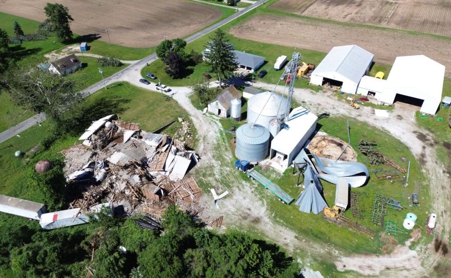 Tornado damage is pictured near Plymouth.