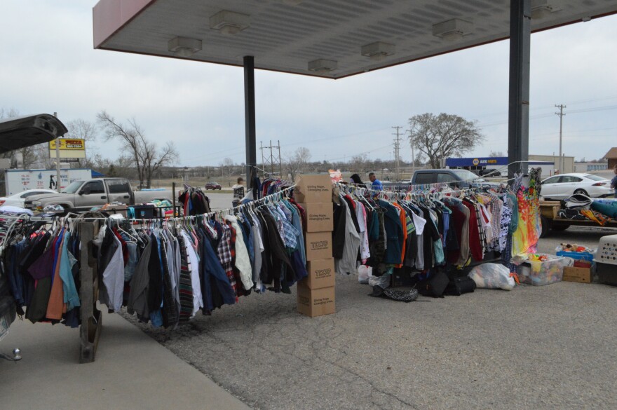 A makeshift donation drive near Highway 51 meant to help those who lost belongings in a devastating fire is seen on Saturday, March 15, 2025.