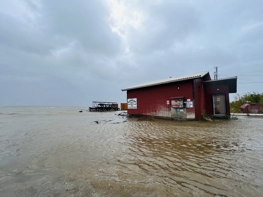 The Kuskokwim River floods the Napakiak water treatment plant on Sept. 17, 2022.