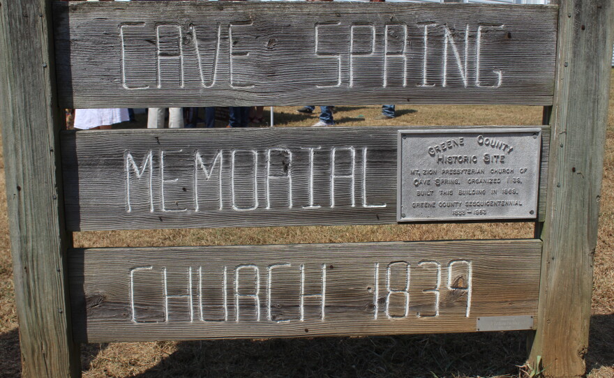 An old sign at Cave Spring Memorial Church in northwest Greene County on September 8, 2026.