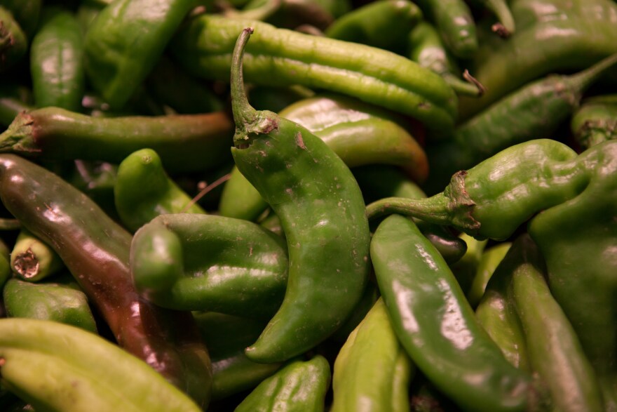 A pile of hatch chile peppers 