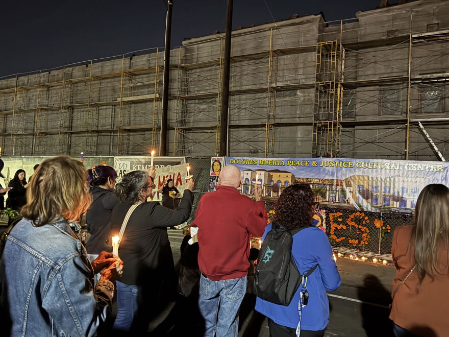 Mourners gather at a vigil for Dolores Huerta