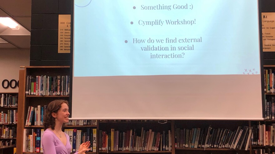 Sophia Vernon is the 17-year-old founder of BEING-Inner Value, LLC, a nonprofit working toward better positivity outcomes for young women. She gave a seminar to the BEING club at Buchholz High School for their general body meeting on Oct. 24. (Caleb Wiegandt/WUFT News)