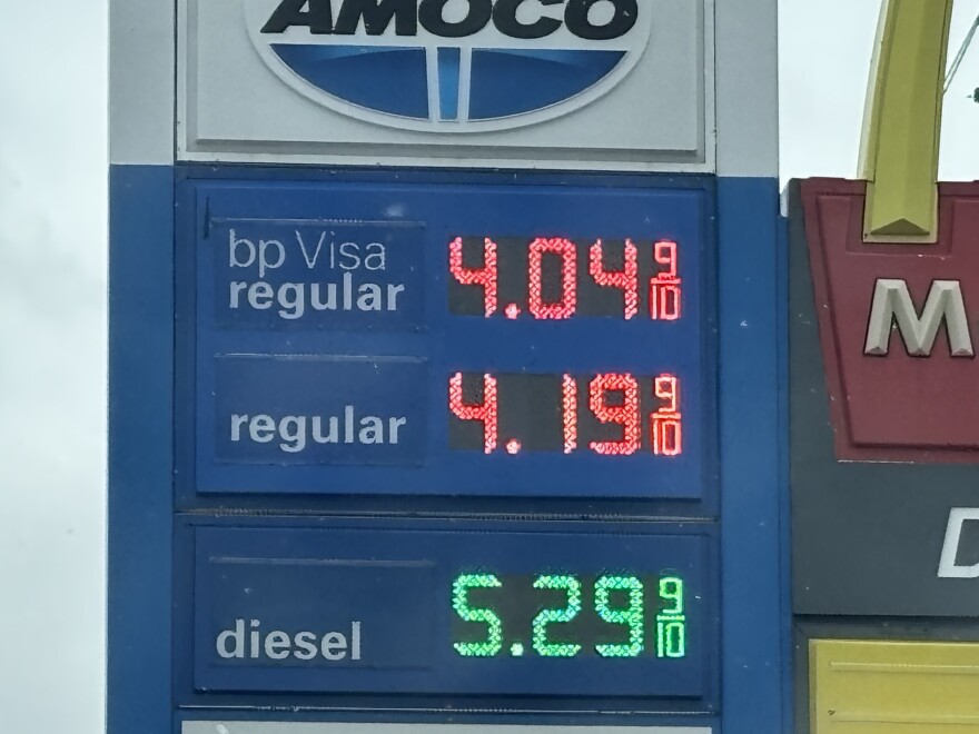 A gas station near Montrose displays a price of $4.199 cents per gallon for regular fuel on March 23, 2026.