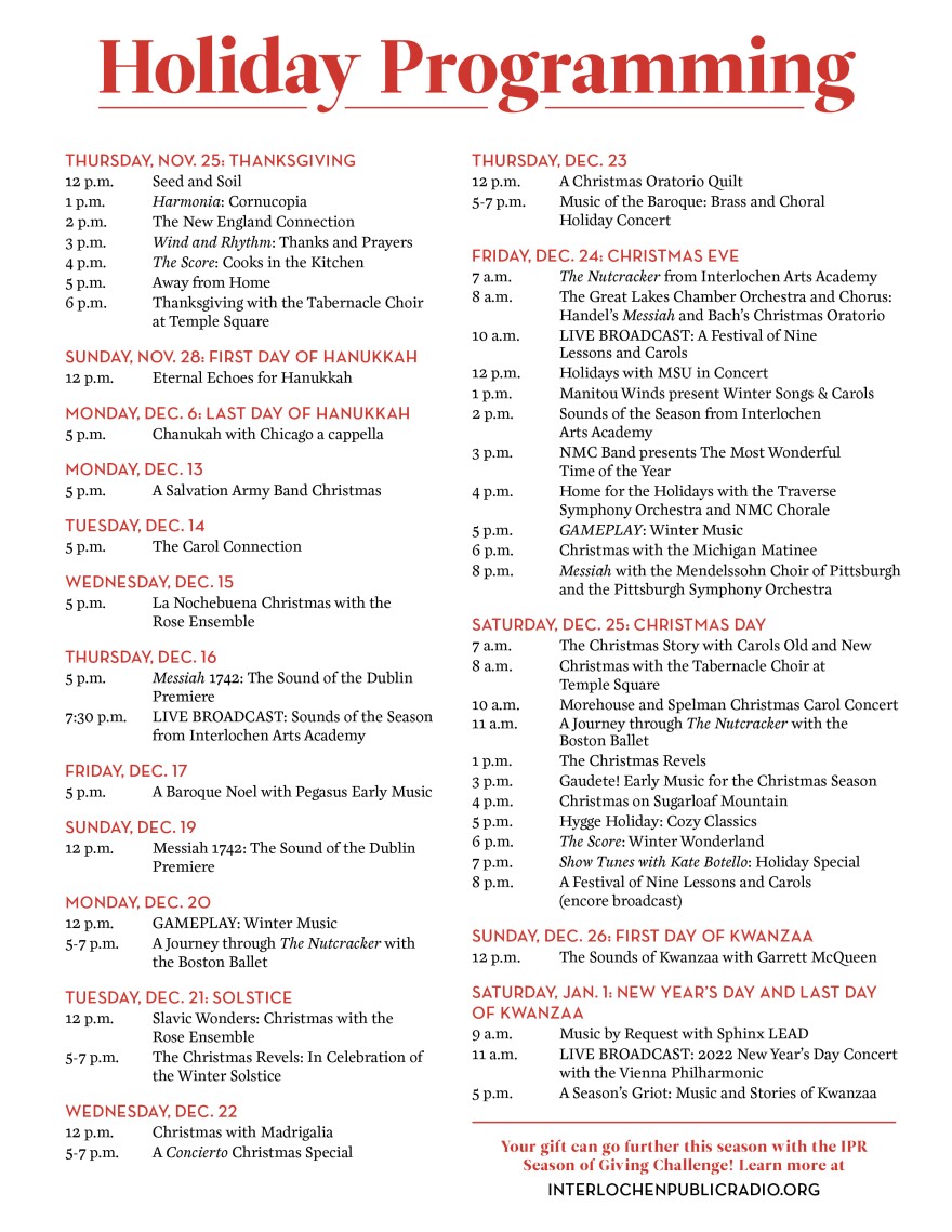 Click for a printable version of the 2021 IPR holiday programming schedule