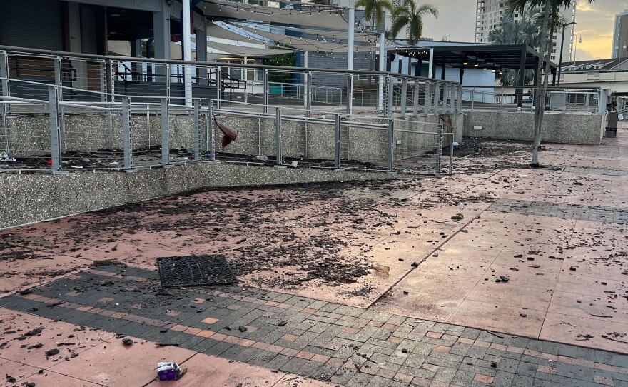 Flooding along the Tampa Riverwalk following Hurricane Helene on Sept. 27, 2024.