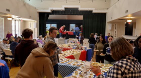 Attendees view the 40 foot pie buffet photo by Emma Coats.