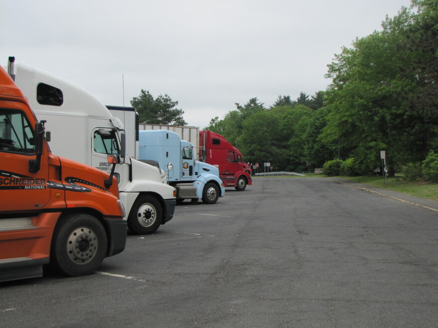 Trucks parked at the state highway rest stop on Interstate 84 in Willington in 2014.