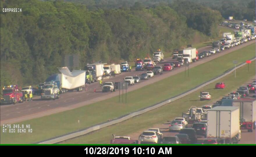 Only one lane was getting by Monday morning following the crash involving a semi carrying U.S. mail. FLORIDA 511