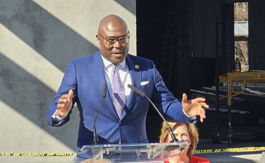 Little Rock Mayor Frank Scott Jr. delivers remarks at the new Arkansas Symphony Orchestra headquarters on Tuesday.