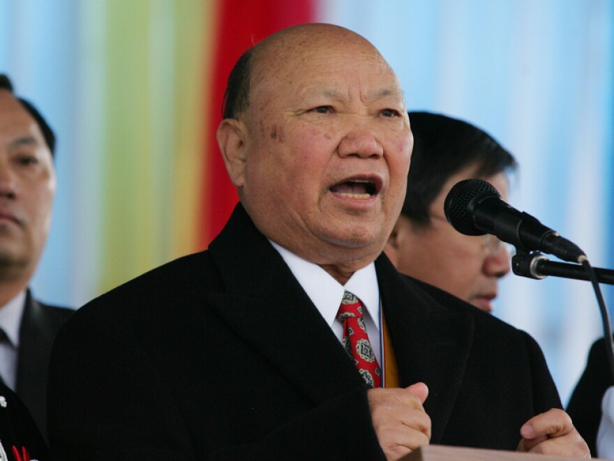 Former Laotian Gen. Vang Pao addressed thousands of supporters when he spoke at the Hmong International New Year's Celebration Wednesday, Dec. 26, 2007 in Fresno, Calif. Pao, who died Jan. 6, remains a hero to many in the Hmong community for leading guerilla fighters, supported by the U.S. and armed by the CIA, in battling Communist forces during the Vietnam War.