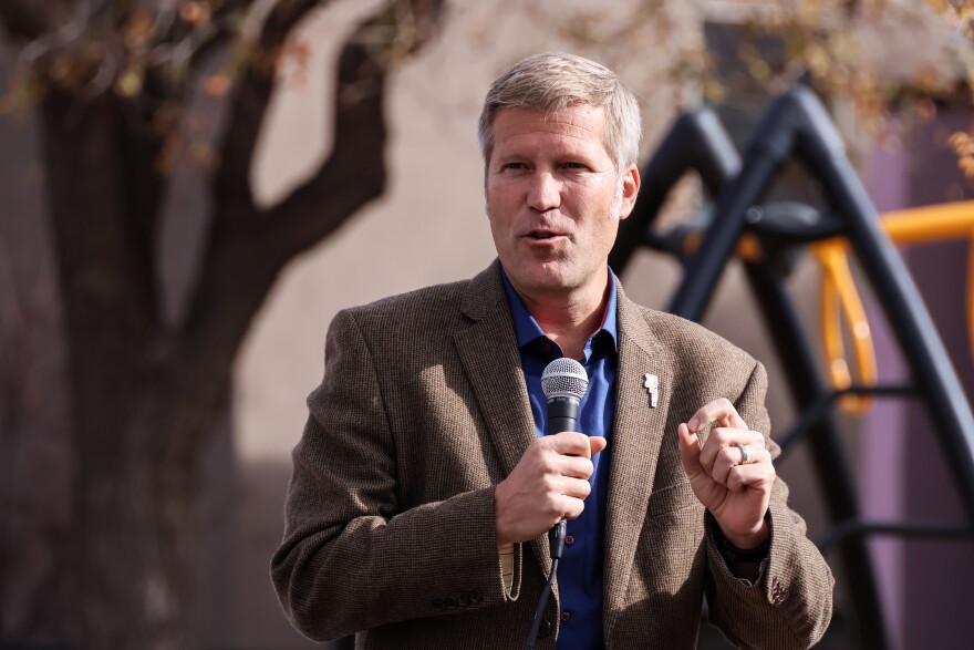 Albuquerque Mayor Tim Keller speaks during the ceremony to celebrate Martineztown