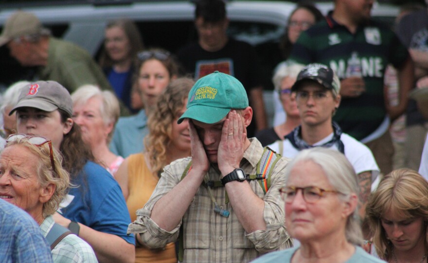 Protestors gather in Mechanics Park in Biddeford for a vigil honoring the 26-year-old man believed to be Joan Sebastian Guerrero who was killed by federal immigration agents on the morning of July 13, 2026.