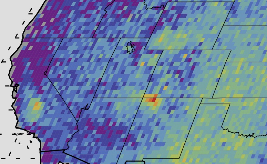 A satellite map released in 2014 shows a "hot spot" of methane near the Four Corners area where Arizona, Colorado, New Mexico and Utah intersect.