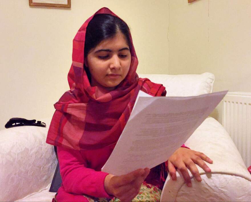 At her home in the U.K., Malala Yousafzai reads her letter to the missing Nigerian schoolgirls.