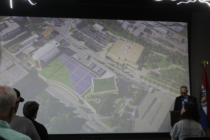 A conceptual overhead image of what a new convention and event center for downtown Springfield, Mo. could look like (photo taken March 19, 2026).