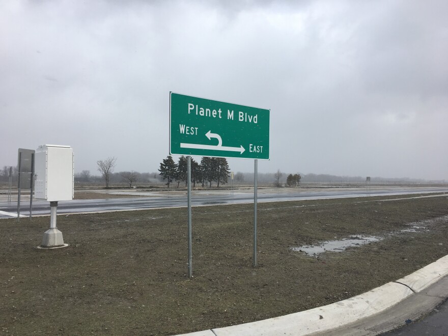 Road sign inside the self-driving car test site, American Center for Mobility