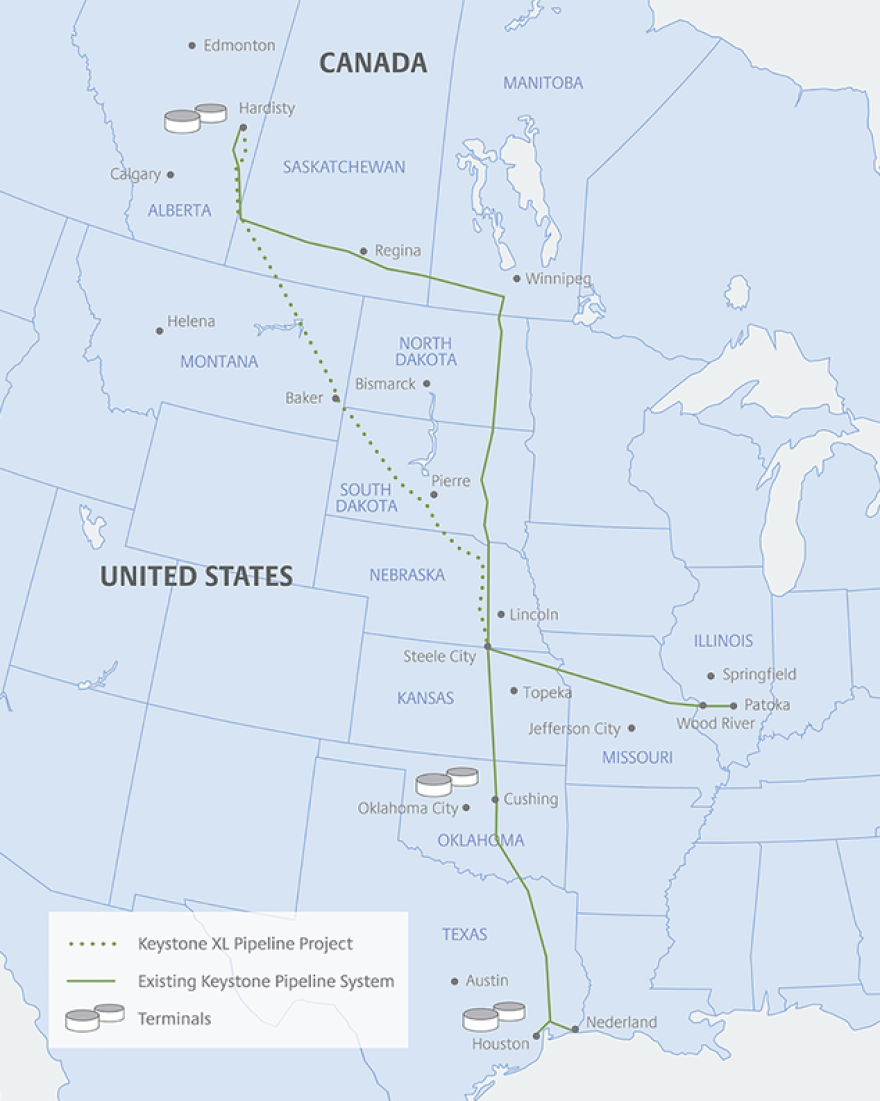 The route for the now-cancelled Keystone XL Pipeline.