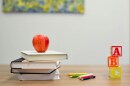 Teacher desk with books