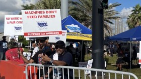 ILA union workers strike outside of Port Everglades in Broward County