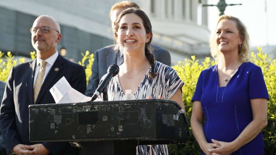 Sydney Helfand, a Maryland high school student, started a petition to back the Preventing Animal Cruelty and Torture (PACT) Act, which Congress has now approved. Helfand is seen here speaking about the bill in Washington last summer.