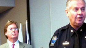 Mayor Bartlett stands behind Tulsa's new Police Chief, Chuck Jordan.