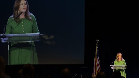 Gov. Sarah Huckabee Sanders was a keynote speaker at the 2025 Arkansas Lithium Innovation Summit, pictured here on Oct. 28, 2025.