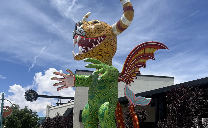 Leonardo Linares' "The LionBull" brings its toothy grin to the sidewalks of downtown Albuquerque.