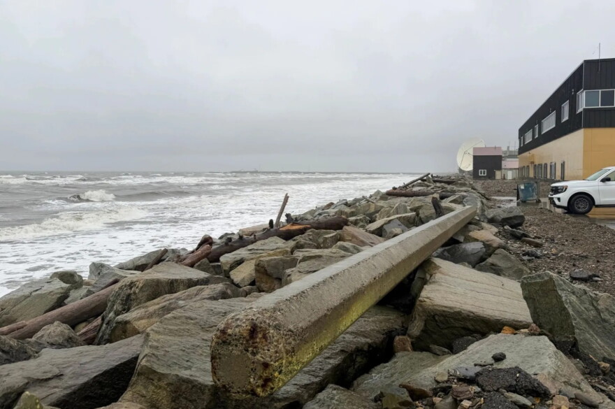 Waves batter the shoreline of Nome on Oct. 28, 2026.