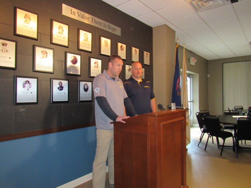 Mike Maycroft, left, president of the Grand Rapids Police Command Officers Association; and Andy Bingel, president of the Grand Rapids Police Officers Association.