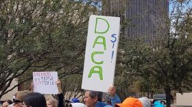 Sister Janet Gildea and others show their support for DACA recipients at a rally in El Paso in March.