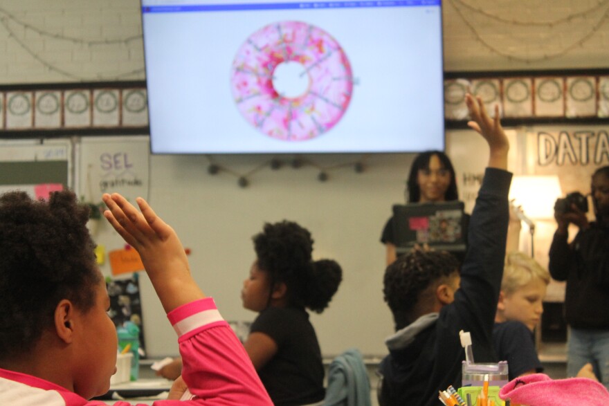 Lenoir County Early College high schoolers teach third graders at Northwest Elementary in Kinston the basics of borrowing and lending.