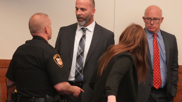 Former sheriff's deputy Jason Meade, second from left, speaks to law enforcement after he was found guilty of reckless homicide Thursday, May 7, 2026, in Columbus, Ohio, in the shooting death of Casey Goodson Jr. (Doral Chenoweth/The Columbus Dispatch via AP, Pool)