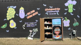 The Funky Town Fridge community pantry in Fort Worth's Southside. Volunteers stock the fridge and shelves, and people can take whatever they need, for free.