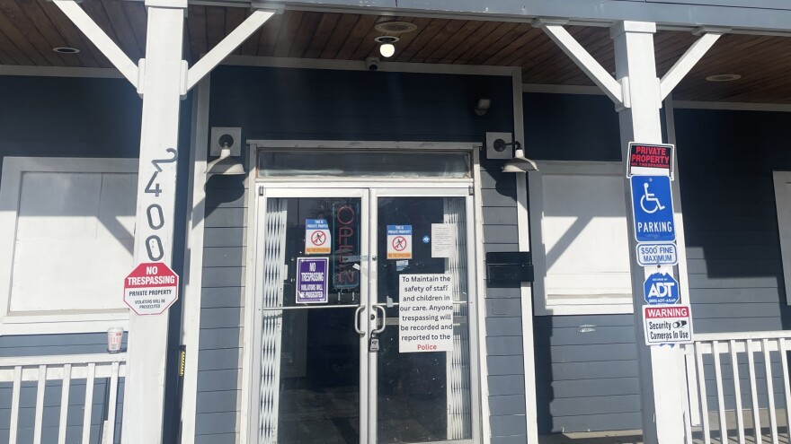 The front door of 161 Childcare has multiple signs warning trespassers away from the property. The northeast Columbus daycare was subject to harassment in late 2025 by conservative influencers.