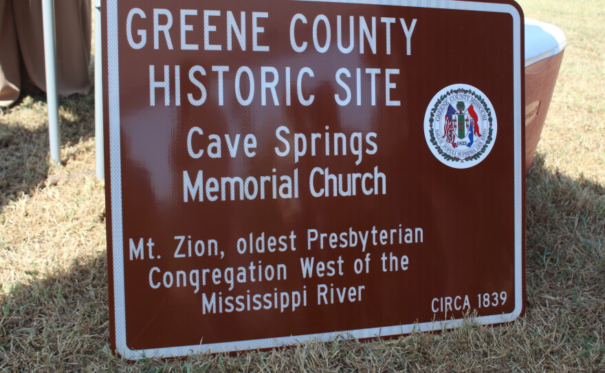 A new sign at Cave Spring Memorial Church in northwest Greene County, Mo. on September 8, 2026.