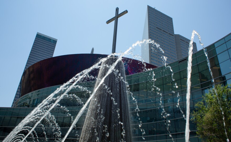 Water rises from the fountain outside of First Baptist Dallas as the Freedom Sunday service concludes June 26. Senior Pastor Robert Jeffress praised the Supreme Court's decision to overturn Roe v. Wade.