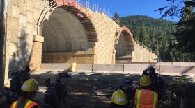 View from ground level Monday of the new wildlife-only overcrossing on I-90 east of Snoqualmie Pass.