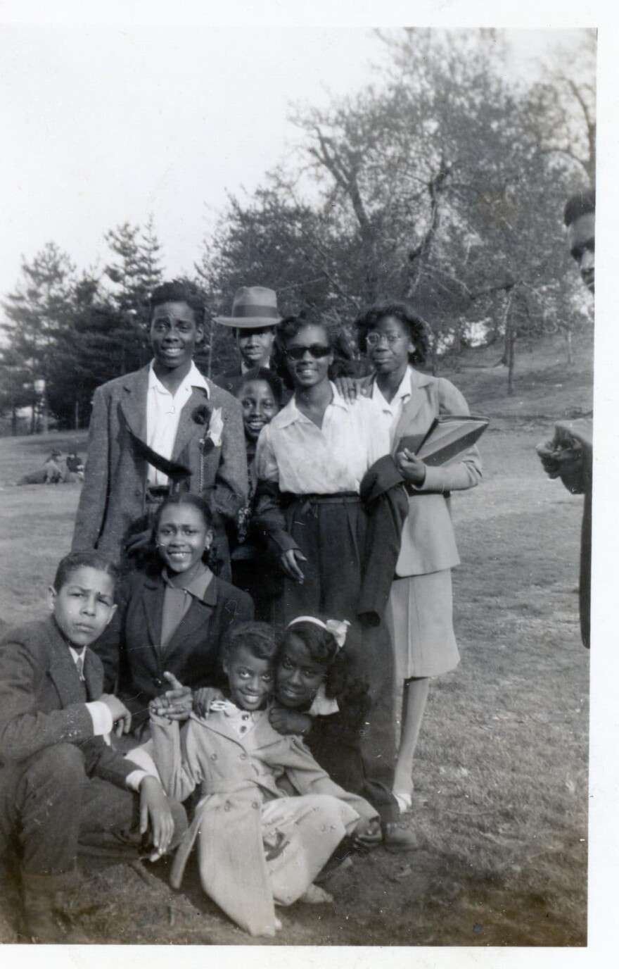 Laura Fitzpatrick's photograph of Faye Howell with a group of her friends in the park in 1942. (Courtesy Daniel S. Evans)